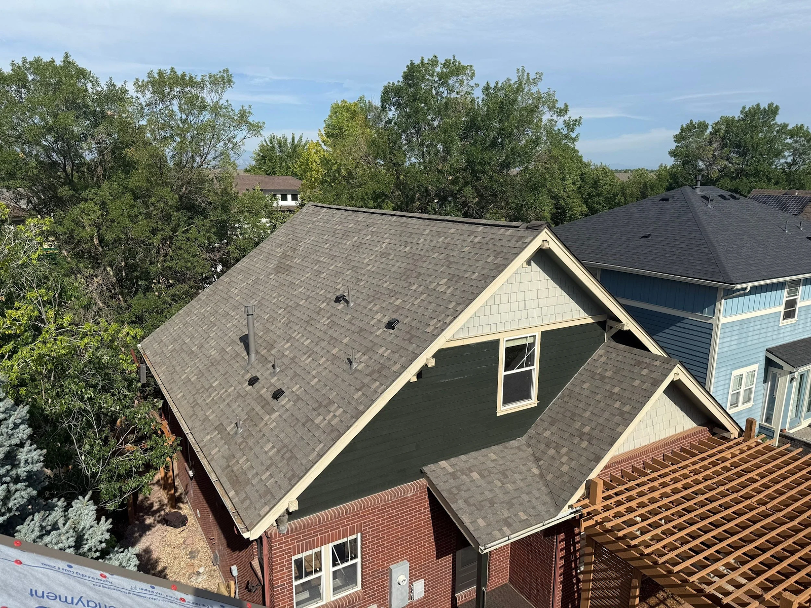 Aerial view of a residential roof in Colorado